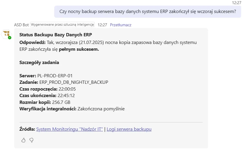 Weryfikacja statusu backupu serwera przez AI